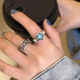 DAIIIBABYYY  -  2024 Gothic Unisex Star Ring Set Punk Grunge Cross Star Woman Man Jewelry Hip Hop Party Street Ring Accessories New Gift