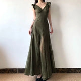 DAIIIBABYYY  -  French Retro Lace Spliced Backless Girl Summer New V-neck Folds Lace Fashion Solid Color Slim All-match Casual Dresses