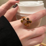Daiiibabyyy  Retro Colored Seven Chakra Beads Tiger Eye Stone Planet Ring Women Girls Personalized Index Finger Ring Jewelry