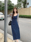 Daiiibabyyy  Ensemble Femme 2 Pièces Spring New High-end Designed Korean Style Temperature Niche Slim Floral Suspender Long Skirt + Cardigan