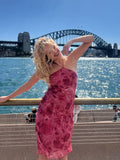 Daiiibabyyy  Sexy Floral Print Slim Halter Dress Women Chic Sleeveless Off-shoulder Backless Bodycon Dresses New Vacation Street Gowns