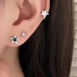 DAIIIBABYYY  -  personality Black and White Pentagonal Stud Earrings for Women Girl vintage punk Zircon Little Star Earring Hip Hop rock Jewelry