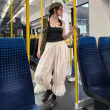 Daiiibabyyy  French Vintage Lace Lantern Pants Women Elastic Waist Loose Casual Streetwear Y2K Hot Girl Trendy All-match Long Trousers