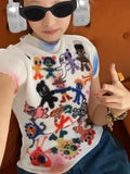 Daiiibabyyy  Women Bodycon T-Shirts Short Sleeve Tie Dye Tees Stretch Crop Tops Goblin Core 2000s Coquette Gyaru Aesthetic Kpop Kawaii Summe