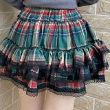 DAIIIBABYYY  -  European Subculture Lolita Lolita Red Green Plaid Lace Cake Tutu Skirt Women‘s Shopping Popular Y2K Versatile Clothing Miniskirt