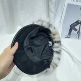 Daiiibabyyy  Designer Imitation Fur Splicing Berets Women Korean Version Fashion British Leather Brim Painter Newsboy Hat Tide Autumn Winter