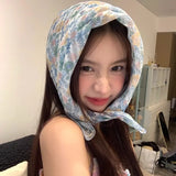 DAIIIBABYYY  -  1pc pastoral resort style thin cherry blossom cotton and linen silk scarf, summer versatile square scarf headscarf headdress