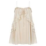Daiiibabyyy  French Temperament Solid Ruffles Spaghetti Strap V Neck A-LINE Short Off Shoulder Dresses