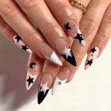 Daiiibabyyy  24PCS Sweet Cool Long Stiletto Fake Nails with Glue Zebra Stripes Star Patterns French Press on False Nails Full Cover Wearable
