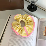 DAIIIBABYYY  -  Summer candy hit color hair rope plaid hair ring girl's heart rope tied ponytail rubber band Japanese and Korean  headdress