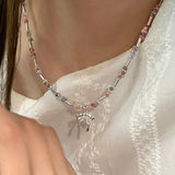 DAIIIBABYYY  -  New Korean Bowknot Beaded Necklace Women Crystal Class Gravel Clavicle Chain Sweet Cool Y2K Chokers Exquisite Fashion Jewelry
