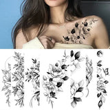 DAIIIBABYYY  -  Black Flower Women Sexy Tattoo Sticker Women Dot Rose Peony Body Chest Art Temporary Tattoos Water Transfer Fake Tattoo Stickers
