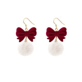 DAIIIBABYYY  -  New Romantic Winter Red Velvet Flocking Bow-knot Earrings Korean Fashion White Furry Ball Multi-style Dangle Earring Jewelry