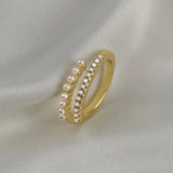 Daiiibabyyy  Silver Charming Minimalist Pearl Zircon Round Rings for Women Party Trendy Fine Jewelry Adjustable Accessories
