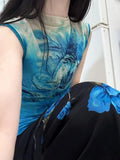 Daiiibabyyy  New Design Sense Niche Summer Outfit Age Reducing Short Sleeved Blue Blend Top Women Unique Beautiful Mini