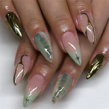Daiiibabyyy  24Pcs French Style Artificial Nails with Gold Star Pattern Press on Nails for Girls Wearable Sweet Cool Fashion False Nails
