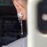 Daiiibabyyy  New Sparkling Asymmetric Star Earrings for Women Waterdrop Tassel Chain Moonstone Planet Star Y2K Jewelry Gifts