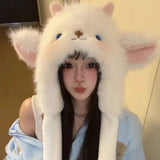 Daiiibabyyy  1pc Cartoon Cute Lamb Ear Moving Fleece-Lined Thickened Winter Warm Cold-Resistant Lei Feng Hat