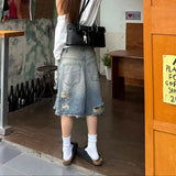 Daiiibabyyy  Streetwear Stylish Ripped Wide Leg Denim Shorts Summer Rough Selvage Women's Clothing Casual Pockets Spliced Basic Loose Shorts