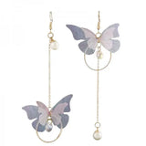 Daiiibabyyy  Elegant Purple Glass Butterfly Long Tassel Earrings for Women Delicate Rhinestone Crystal Insect Earrings Luxury Party Jewelry