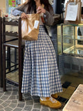 DAIIIBABYYY  -  Summer Milk Dopamine Blue Checkered Skirt, Sweet Pear Shaped Figure, Medium Length A-line Umbrella Skirt