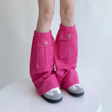 Daiiibabyyy Punk Denim Fabric Leg Warmers Vintage Harajuku Leg Covers with Pocket Gothic Leg Socks Y2K Warm Leg Harajuku Boot Cuffs Sock