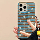 Daiiibabyyy  Whirlpool Pattern IND Stripe West Highland Phone Case with Chain for iPhone 11 12 13 14 15 16 17 Pro Max