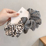 DAIIIBABYYY  -  Korean Fashion Leopard Plaid Scrunchies Simple Elegant Black White Dots Hair Ties Ropes Women Rubber Band Preppy Chic Headwear