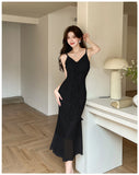 DAIIIBABYYY  -  Hot Girl Retro Sexy V-neck Strap Dress for Women's Summer Mesh Slim Fit Mermaid Long Dress Fashion Female Clothes