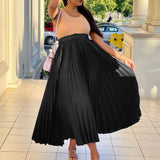 DAIIIBABYYY  -  Elegant Pleated Bottom Skirts for Women High Waisted Belt Waisted Loose Ankle Length Fashion Female Birthday Party Vestidos Robe