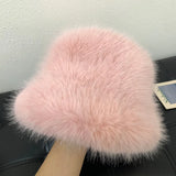 Daiiibabyyy  Big Fluffy Faux Fur Bucket Hat for Women Luxury Plush Fisherman Hat Warm Winter Hat Thicken Cold Snowy Day Panama Cap
