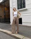 Daiiibabyyy Brown Low Waist Trousers Fashion Design Sense Of Contrast Color Loose Pull Length Pants Niche All-Match Streetwear Autumn