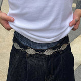 Daiiibabyyy  Hip Hop Metal Geometric Oval Waist Chain for Women Men Punk Silver Color Irregular Pattern Personality Body Chain Jewelry Gifts