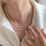 Daiiibabyyy New S925 Sterling Silver Double Layer Choker Rice Ball Chain Type Necklace Simple Women's Wedding Gift Boutique Fine Accessory