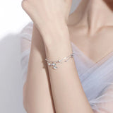 Daiiibabyyy 925 Stamp Silver Color Bracelet for Women Girl Gift Double Layer Lucy Ginkgo Leaves Beads Autumn Jewelry Dropshipping