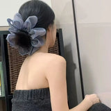 Daiiibabyyy  1 Pcs Ladies' Hair Scrunchies Korean Versatile Blue Plaid Flower Elastic Hair Bands Simple Versatile Hair Accessories For Girl