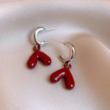 Daiiibabyyy  Vintage Red Drop Glaze Peach Heart Drop Earrings for Women Trendy Geometric Metal Earrings Christmas Creative Jewelry Gifts ﻿