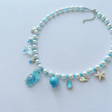 DAIIIBABYYY  -  Charm Ceramic Cartoon Fish Pendant Necklace For Women Girls Colorful Rice Beads Starfish Choker Beach Party Jewelry