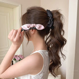Daiiibabyyy  Korean Style Fabric Bow Banana Clip for Women Volumizing Ponytail Holder for Thick Hair Puffy Cloth Hair Claw for High Ponytail