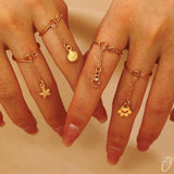 Daiiibabyyy  Adjustable Link Chain Rings For Female Women INS New Trendy Gold Color Shell Starfish Charms Thin Stack Ring Finger Jewelry Gift