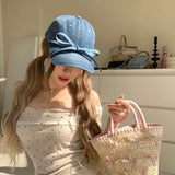 DAIIIBABYYY  -  New Sweet Bow Hot Diamond Love Denim Baseball Caps Unisex Korean Version Niche Ins Popular Casual Versatile Women's Hats