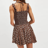 Daiiibabyyy  Summer Ruffled Suspender Women's Mini Dress Island Beach Slim Fit Backless Dress Vestidos Leaf Print High Waist Club Party Dress