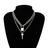 Daiiibabyyy Statement Lock Shaped Padlock Vintage Multi Layer Clavicle Chain Necklaces Pendants Fashion Accessories Jewelry