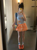 DAIIIBABYYY  -  Hot Girl Casual Sexy Suit Women's Summer Printed Vest Top High Waist A-line Mini Skirt Two-piece Set Fashion Female Clothes