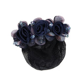 Daiiibabyyy  Spring Clip Beaded Crochet Hair Clip Barrettes For Flight Attendant Women Bun Net Crystal Hairnet Cover Zircon Flower Bun Snood