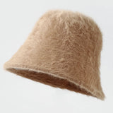 DAIIIBABYYYY  -  Retro Fashion Women Bucket Hat Imitation Rabbit Fur Cap Solid Color Plush Fisherman Hat Temperament Warm Winter Basin Hat