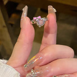 DAIIIBABYYY  -  Light Luxury Heart-Shaped Zircon Ring Opening Design Female Sweet Cool Versatile Personalized Ring Niche High-End Fashionable