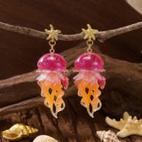 Daiiibabyyy  1Pairs Ocean Sweet Starfish Gradient Jellyfish Acrylic Earrings for Ladies Cute Summer Vacation Style Ear Jewelry Accessory