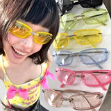 Daiiibabyyy  New Fashion Korean Y2K Sunglasses for Women Men Square Frameless Sun UV Protection Outdoor Sports Outfits Glasses Decoration