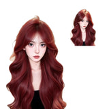 DAIIIBABYYY  -  Women's Full Head Wig Long Curling Raspberry Red Big Wave Lolita Natural Daily Simulation Hair Whole Top Wig Cover